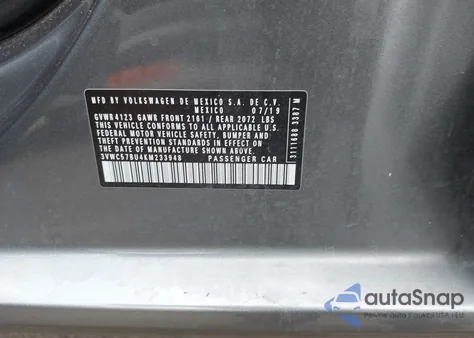 2019 Volkswagen Jetta 1.4T R-Line/1.4T S/1.4T Se from USA, damaged, VIN 3VWC57BU4KM233948